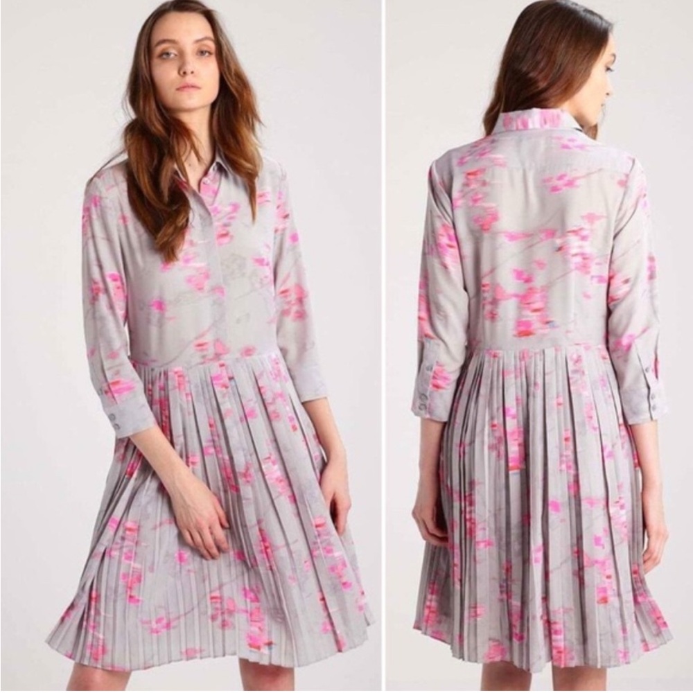 Banana Republic Pink and Gray Pleated A-Line Dress